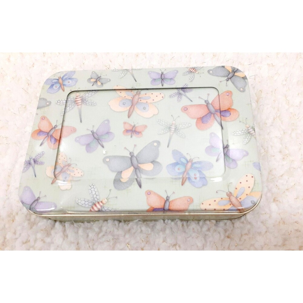 Debbie Mumm Butterfly Tin Pastel Rectangle Storage Cottage Whimsy Nature Feminin
